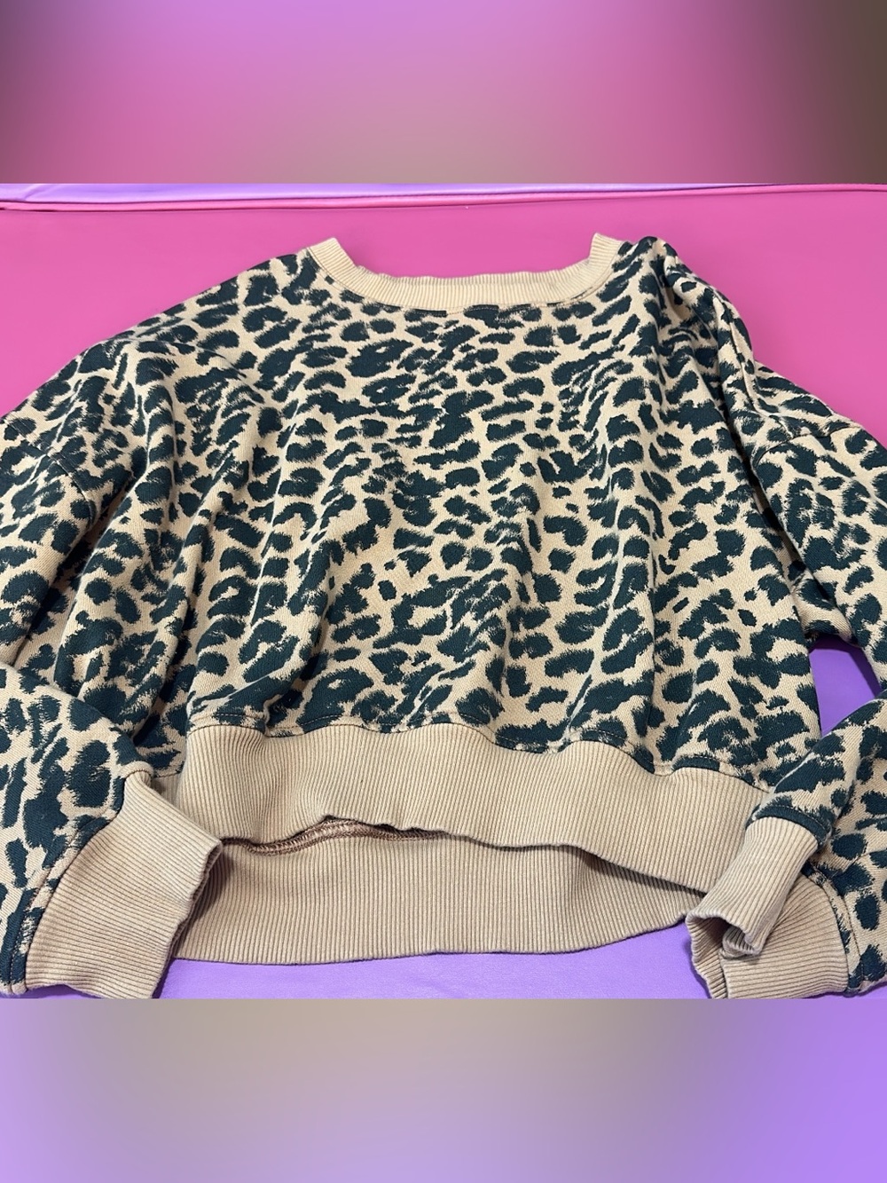 Aerie Leopard-Print Crewneck Sweater in Tan and Black